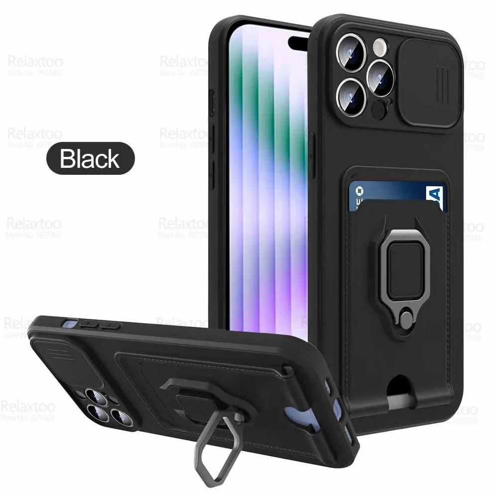 Sliding Camera Protection Case for Iphone 15 Plus 14 13 Pro Max 12 11 Pro Xr Xs Max X Vehicle Magnetic Bracket Card Wallet Shell