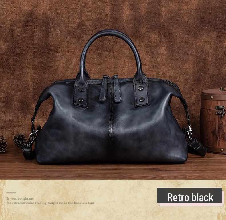 2025 European & American Retro Cowhide Women's Handbag - Top Layer, Color-Rubbed, Single Shoulder & Crossbody, Large Capacity