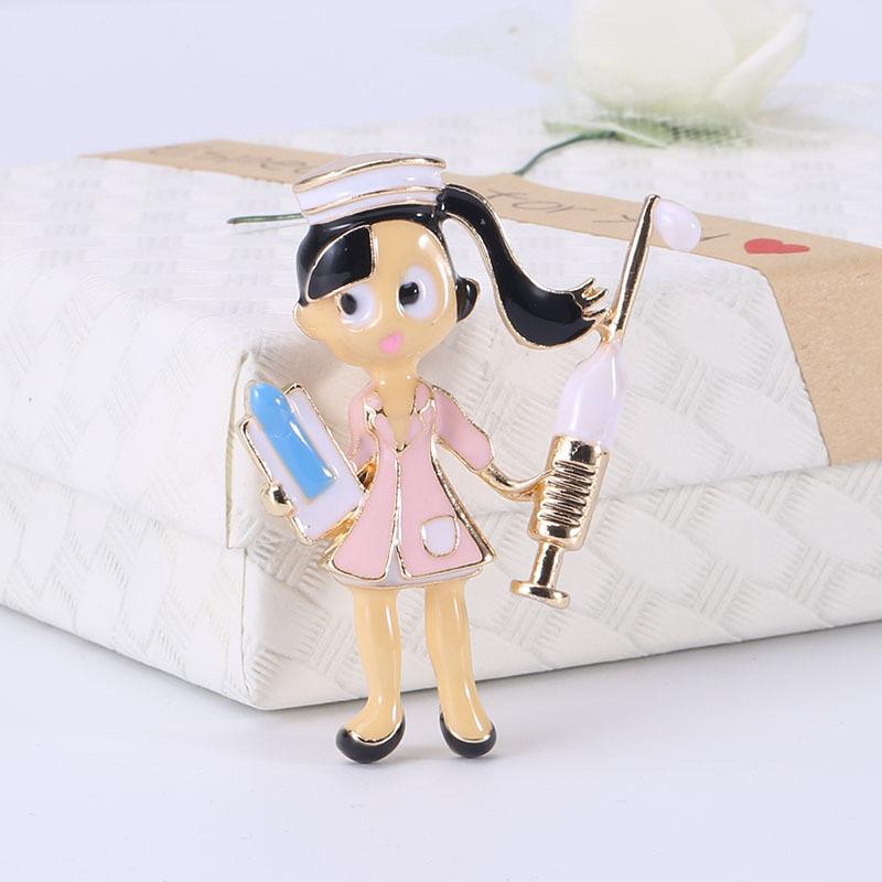 Fashion Cartoon Personalized Female Nurse Brooch, Versatile Alloy Dripping Oil Women'S Clothing Accessories