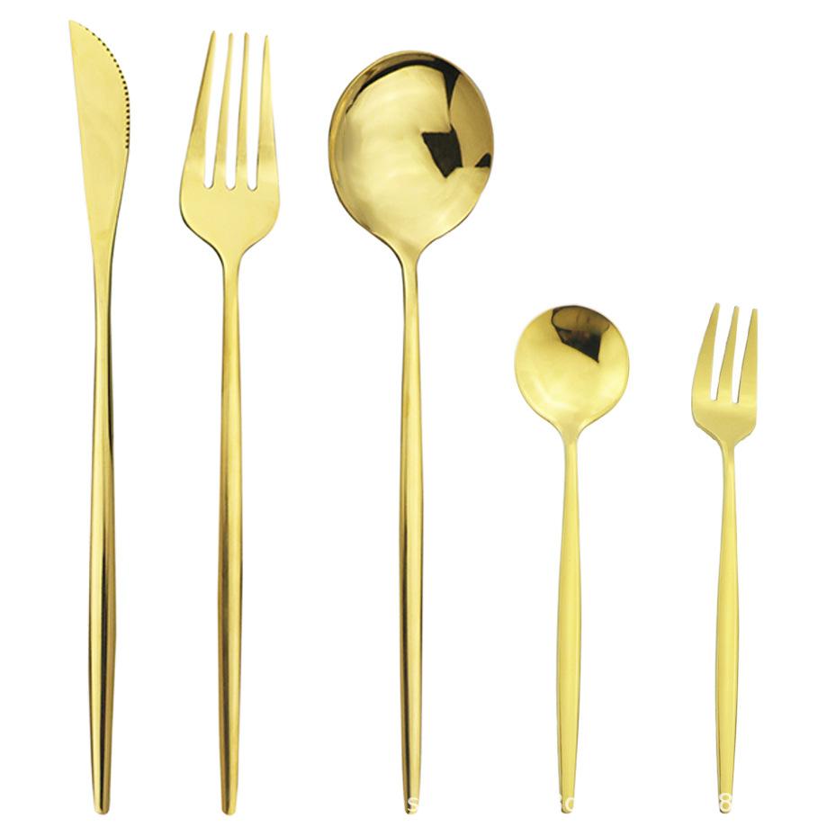 30Pcs Matte Gold Black Handle Tableware Set Stainless Steel Dinnerware Knife Fork Spoon Western Flatware Wedding Cutlery Set