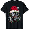 Merry Christmas Lights Red Santa Hat Xmas Family Men Women T-Shirt(1)