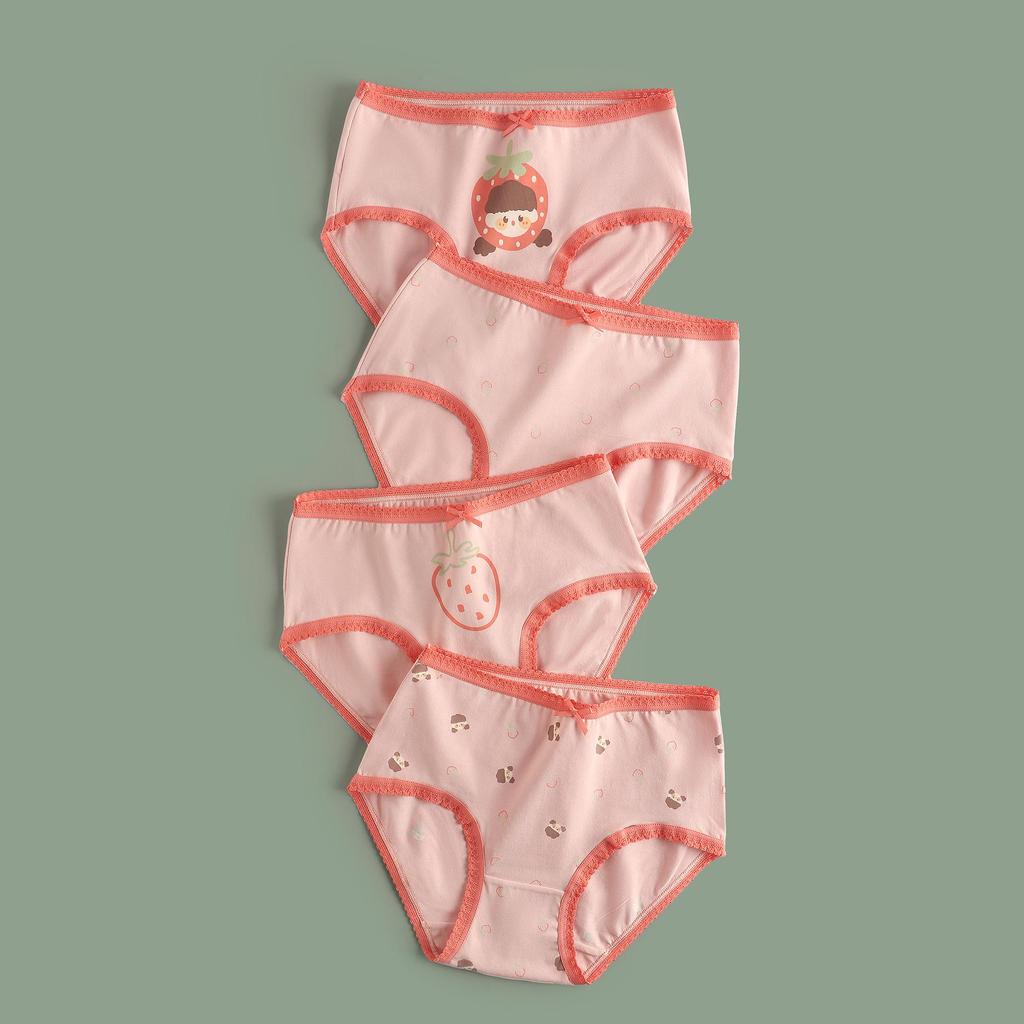 Girls' A-Class Pure Cotton Cartoon Briefs - Korean Style Antibacterial Underwear for Medium and Large Children