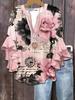 2026 European Floral Print V-neck Lace T-shirt for Women