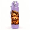 1PC Brown Highland Cow Horn Portrait 750ml Color Plastic Sports Water Bottle Leakproof Flip Straw Lid Suitable for Sports Office Home Use