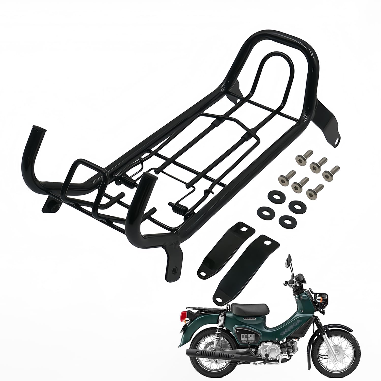 

Центральный багажник PGMTOING для Honda Cross Cub Модифицированный Черный Прочный Интегрированный Плоский Экстерьер Запчасть на заказ 50/110/JA45/JA60, Багажник, Корзина, Металл, Сталь, чёрный