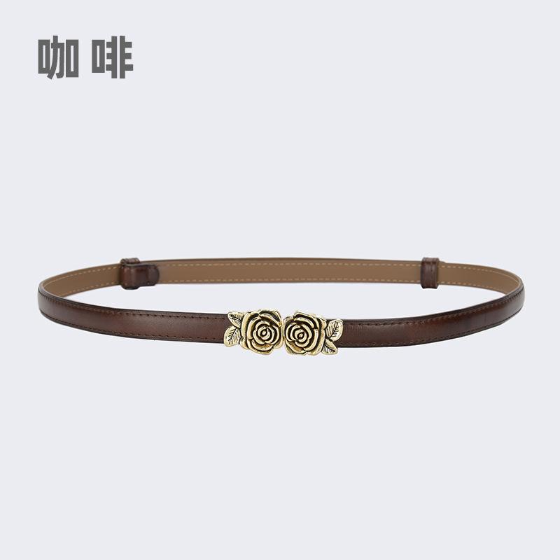 Leather Camellia Thin Belt Decoration With Skirt Waist No Punching Suit Small Belt