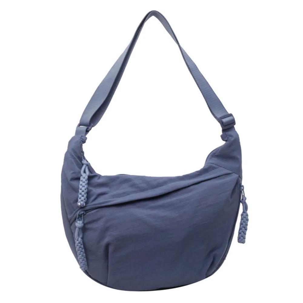 

Casual Canvas Crossbody Bags Korean Simplified Large Capacity Sports Hobos Bag Solid Color Lightweight Dumpling Bag Women синий