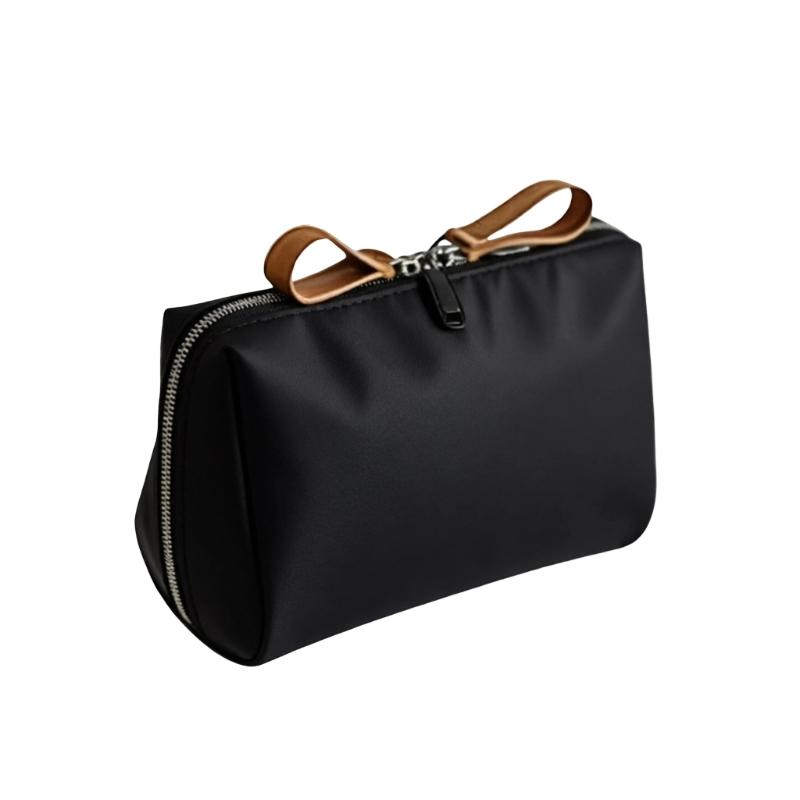 Travel Makeup Bag Smooth Nylon Cosmetic Case with Top Opening for Bathroom Counter Storage and Daily Personal Care Use