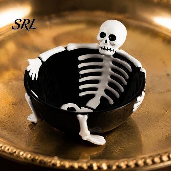 Contenitore Creativo per Caramelle Scheletro di Halloween Rilassato Piatto per Stuzzichini, Ciotola in Resina a Rilievo 3D per Stoviglie Gotica Snack Salse, Stoviglie da Festa