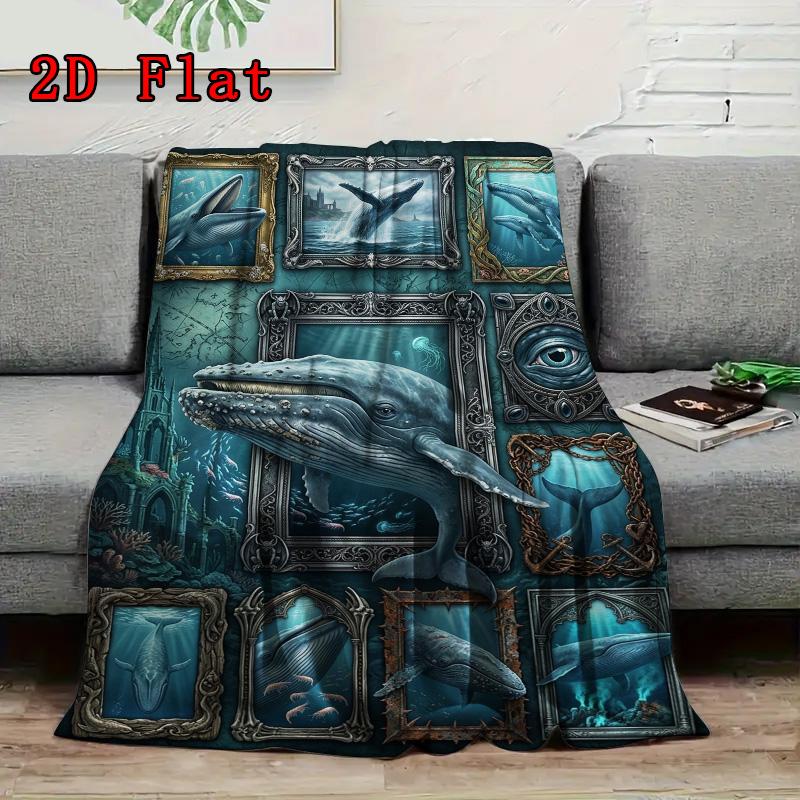 Whale Fantasies 2D Flat Pattern Flannel Blanket, High Quality All Seasons, Home Decor, Warmth and Comfort, Perfect for Christmas Gifts.
