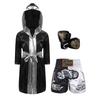 Boys Girls Halloween Carnival Theme Party Boxer Cosplay Costume Boxing Robe Long Sleeve Satin Hooded Cloak with Belt Shorts