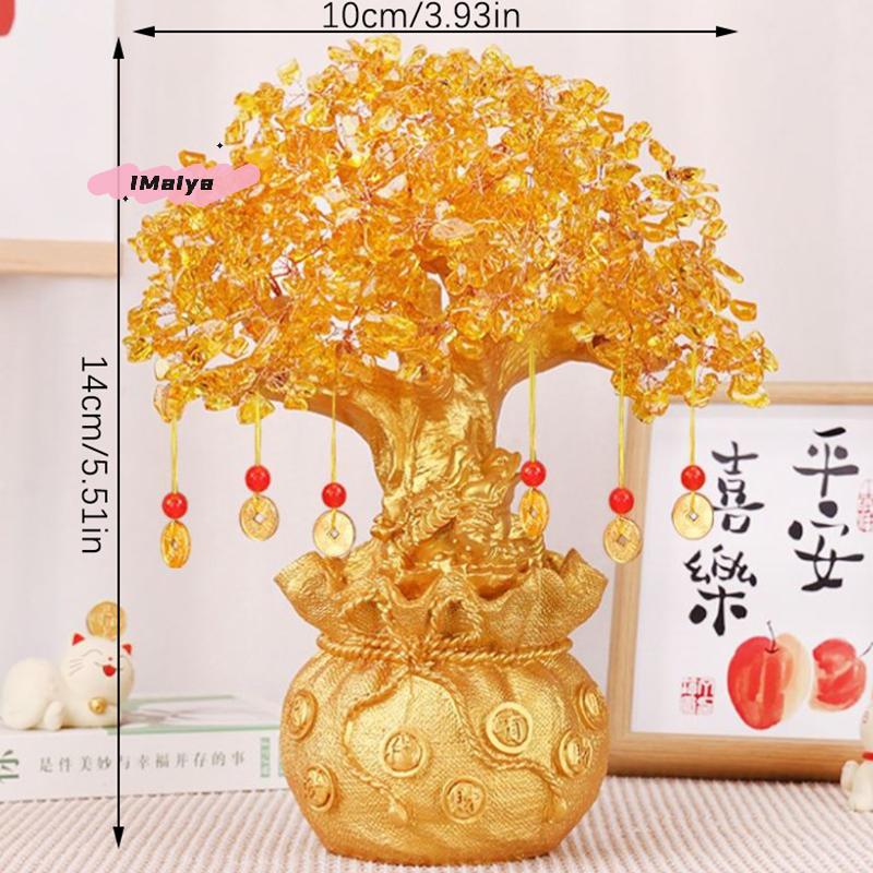 M-Natural Yellow Crystal Tree Lucky Wealth Money Bonsai Style Feng Shui Ornaments for Home Decor Bringing Good Luck