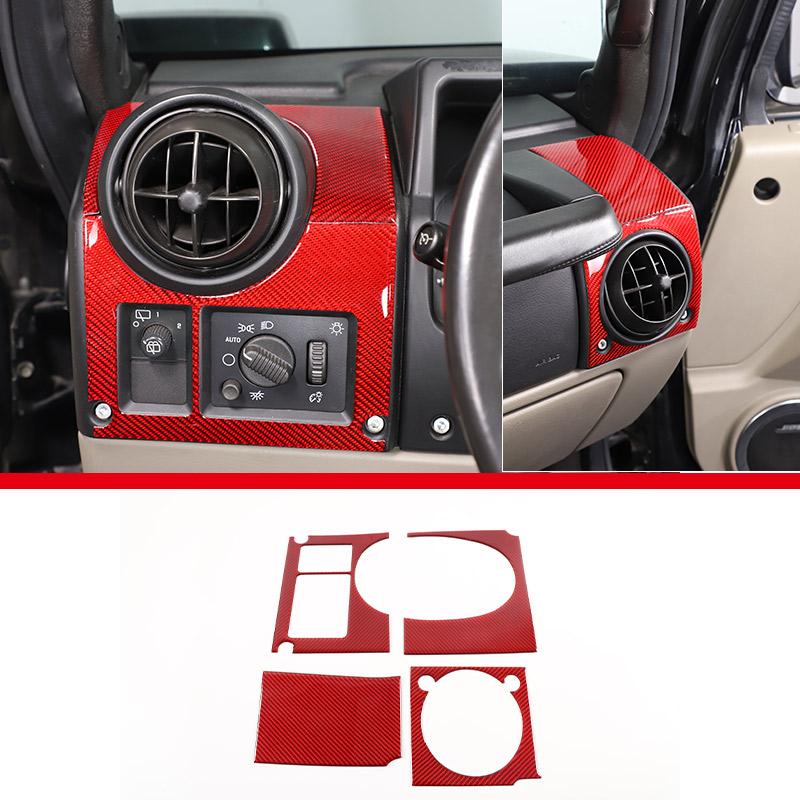 Red Soft Carbon Fiber Door Handle Steering Wheel Gear Shift Trim Cover Stickers Fit For Hummer H2 2003-2007 Interior Accessories