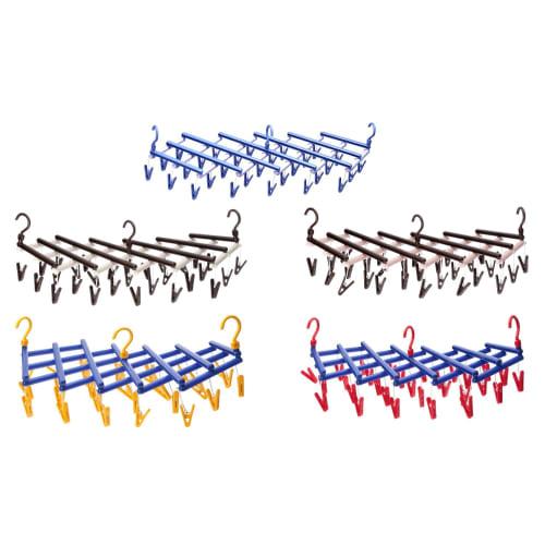 Sawafuji Free Pincher 29 Clothes Drying Rack, Sky Blue, with 29 Pinchers, Made in Japan, Extendable, Space-Saving, Low Pole, Hanger, Bath Towel, Apart