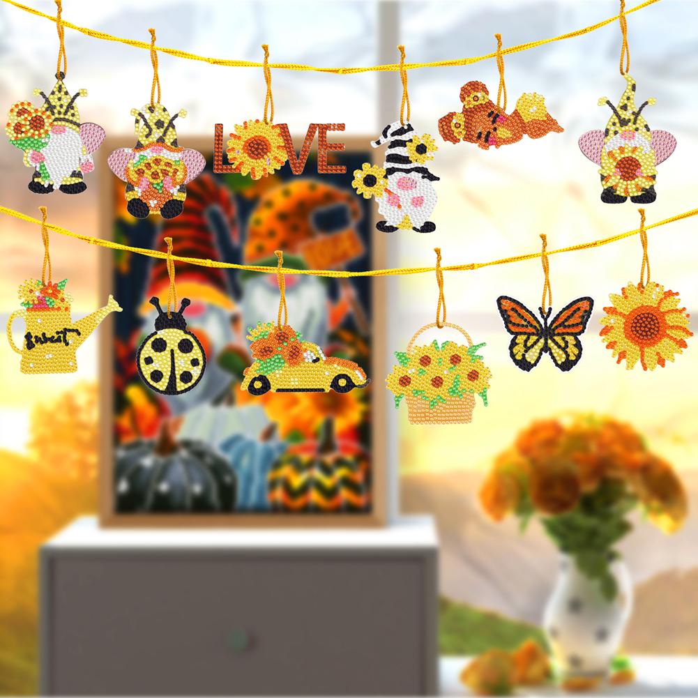 10 peças de pingentes de pintura de diamante em forma especial broca 5D faça você mesmo ornamento pendurado desenho animado de lado único para crianças adultos presentes de natal