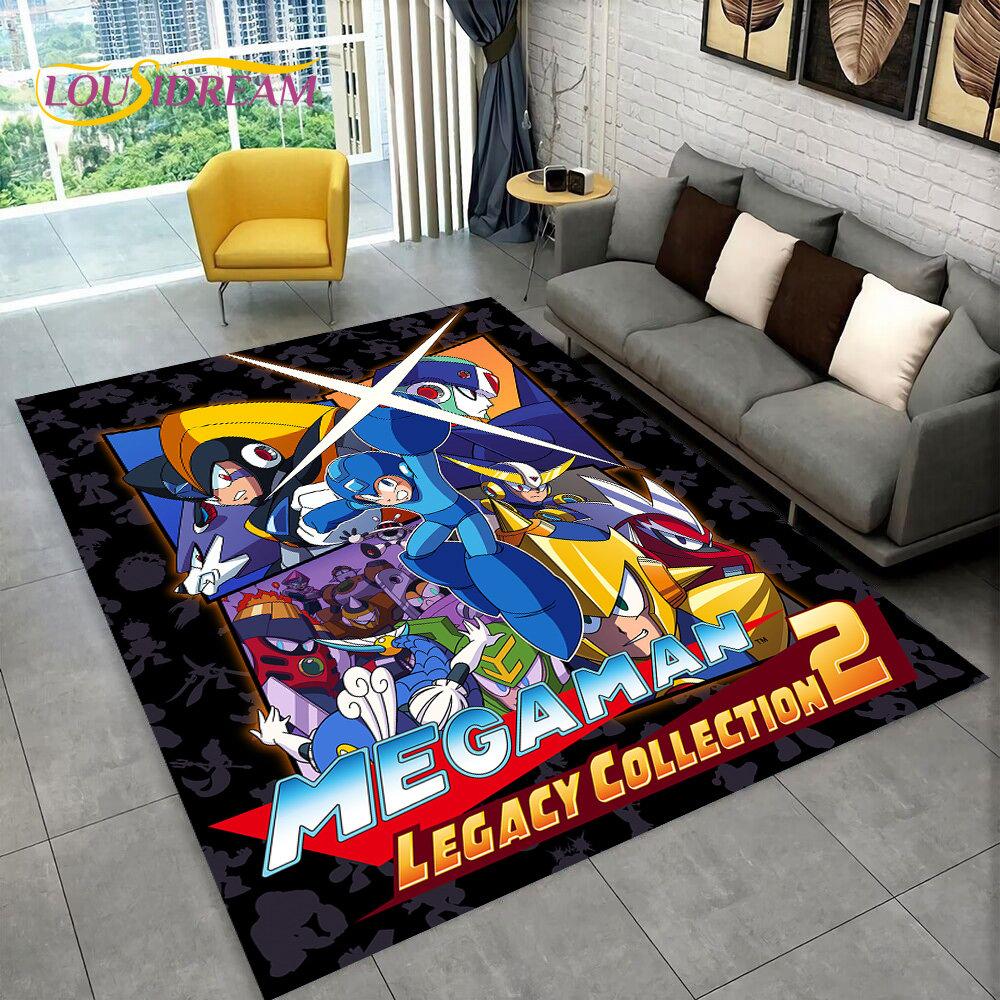Rockman Megaman Spiel-Cartoon-Teppich, Teppich für Wohnzimmer, Schlafzimmer, Sofa, Fußmatte, Dekoration, Kinder spielen, rutschfeste Bodenmatte