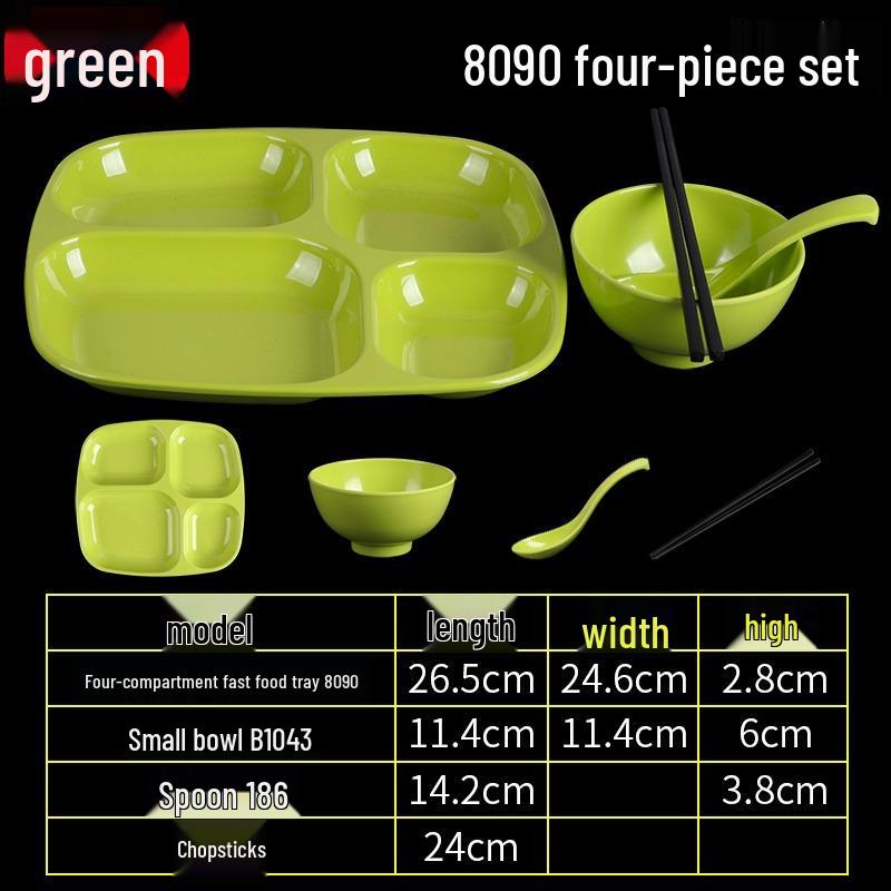 Four-Compartment Faux Porcelain Meal Tray - Melamine Square Fast Food Tray