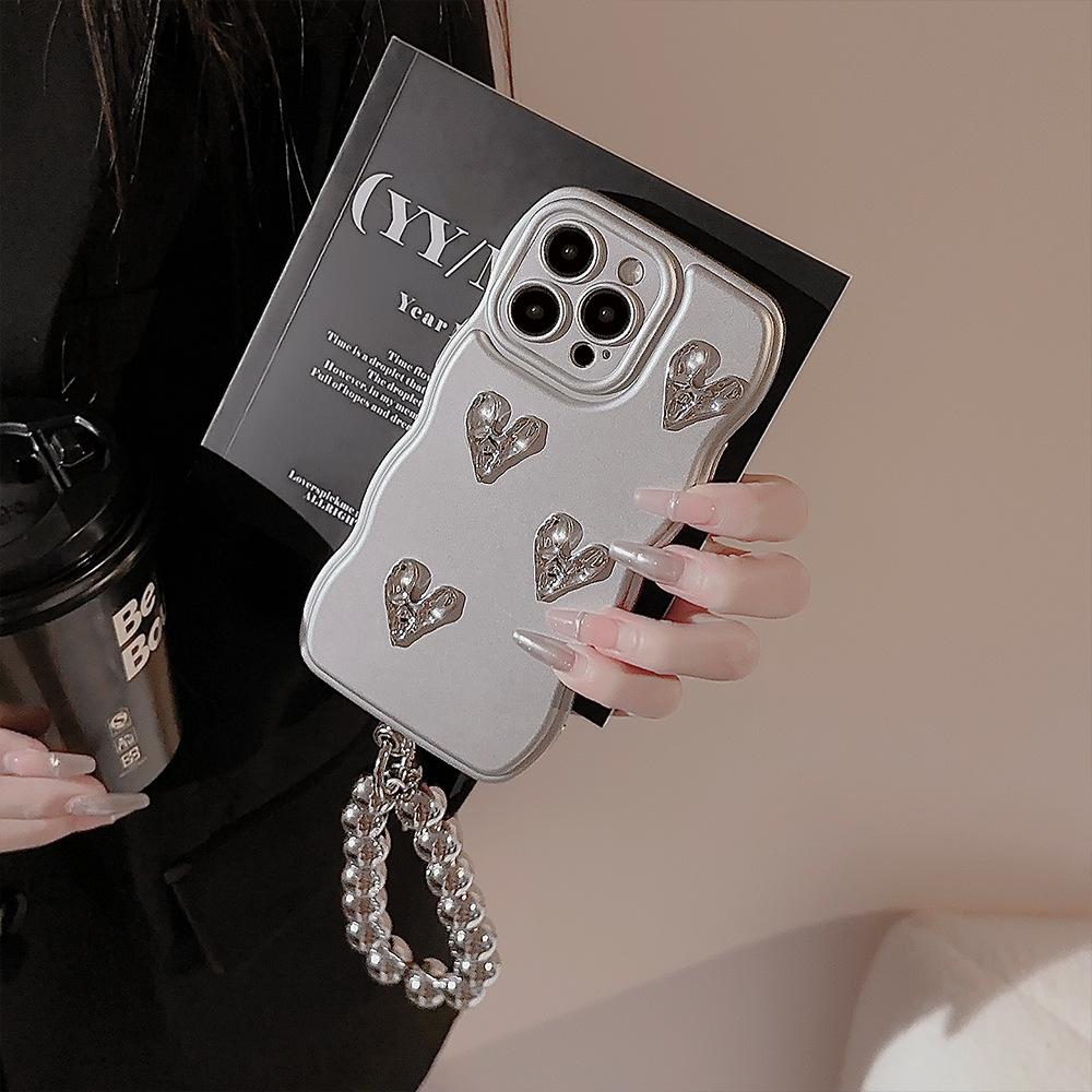 For Apple for IPhone14 Mobile Phone Case 17promax Electroplated Love 16 Personalized High-end 11 Silver Bracelet
