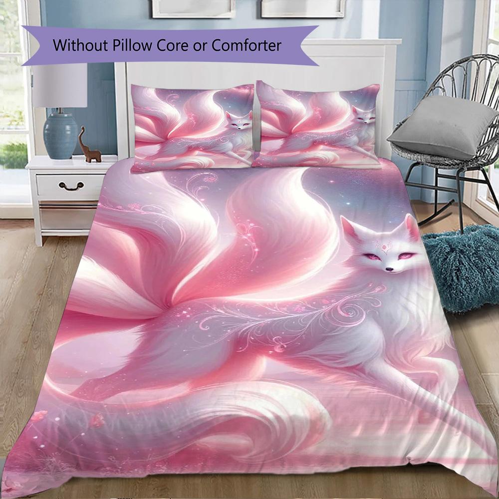 Glamorous Pink Fox Pattern Bedding,Quilt Set Quilt Cover Pillowcase Home Birthday Gift (1*duvet Cover+2*pillowcase,without core)ZSJT0917212