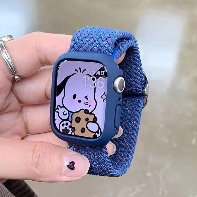 Korean Cute Braied Strap + Case For Apple Watch Band 49mm 46mm 45 44 38 42 Nylon Bracelet For iWatch Series 10 9 8 7 6 5 4 3 SE