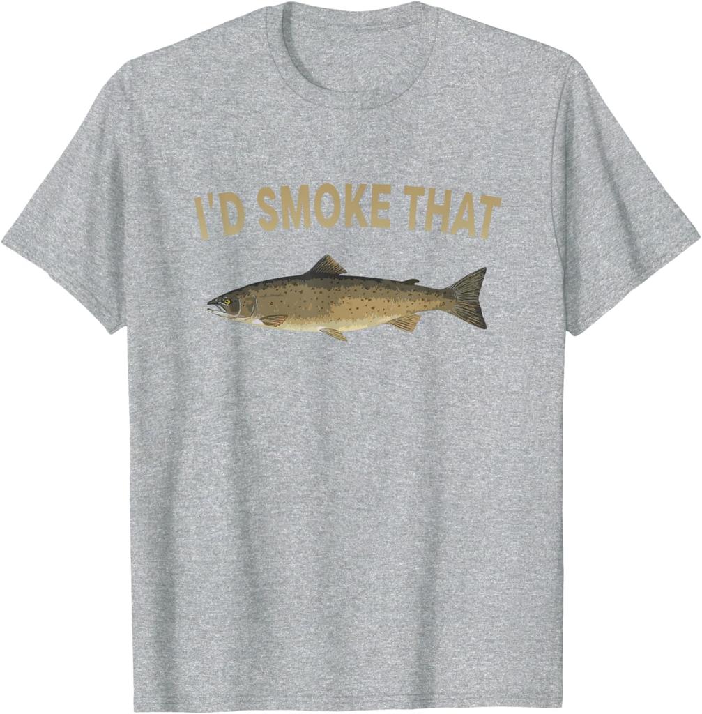 Id Smoke That Salmon Fishing Funny Barbecue Shirts TShirt Mens Clothes 100 Cotton Harajuku Tshirts for Men Mens Clothing