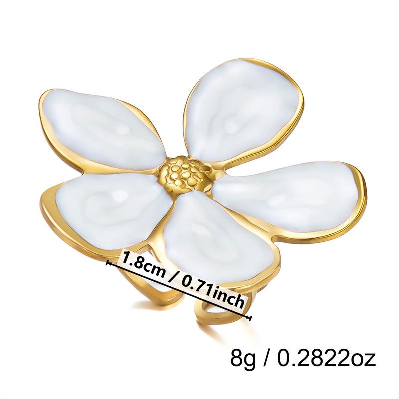 Stainless Steel Flower Ring Women Leopard Irregular White Mother of Pearl Stackable Open Ring Retro Colorfast Banquet Jewelry
