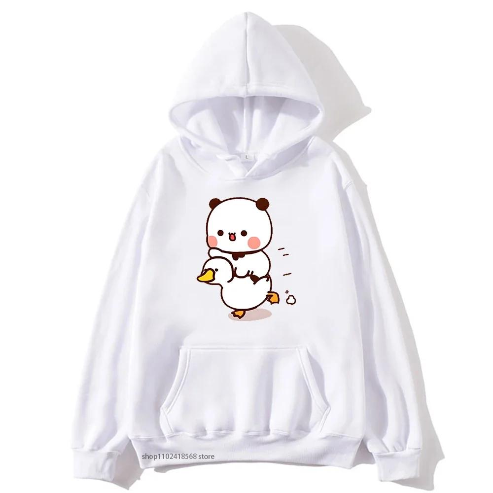 Cute Bubu and Duud Is Riding A White Duck Hoodie Panda and Brownie Bear Clothes Sweatshirts Hooded for Men Women Sudadera