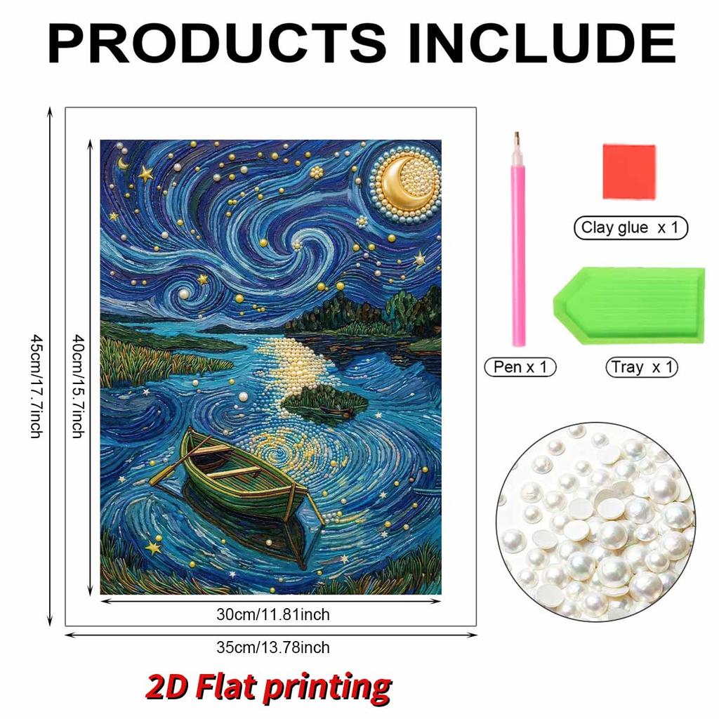 DIY Pearl Painting Set Boat Pattern Home Decoration Handmade Sticky Diamond Creative Canvas Pearl Art Painting Crafts Perfect Gift