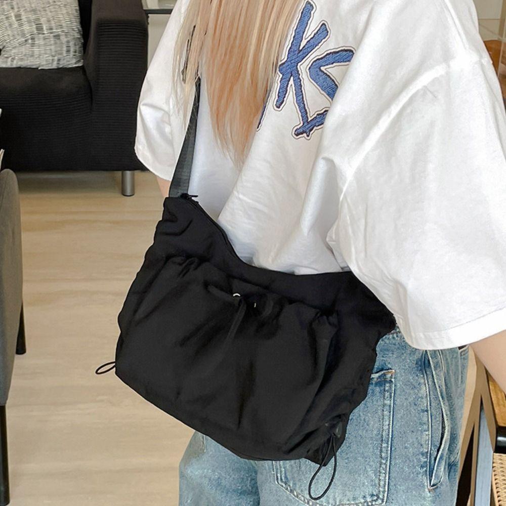 Korean Style Bow Crossbody Bag Pleated Drawstring Bag Cute Nylon Shoulder Bag  Travel