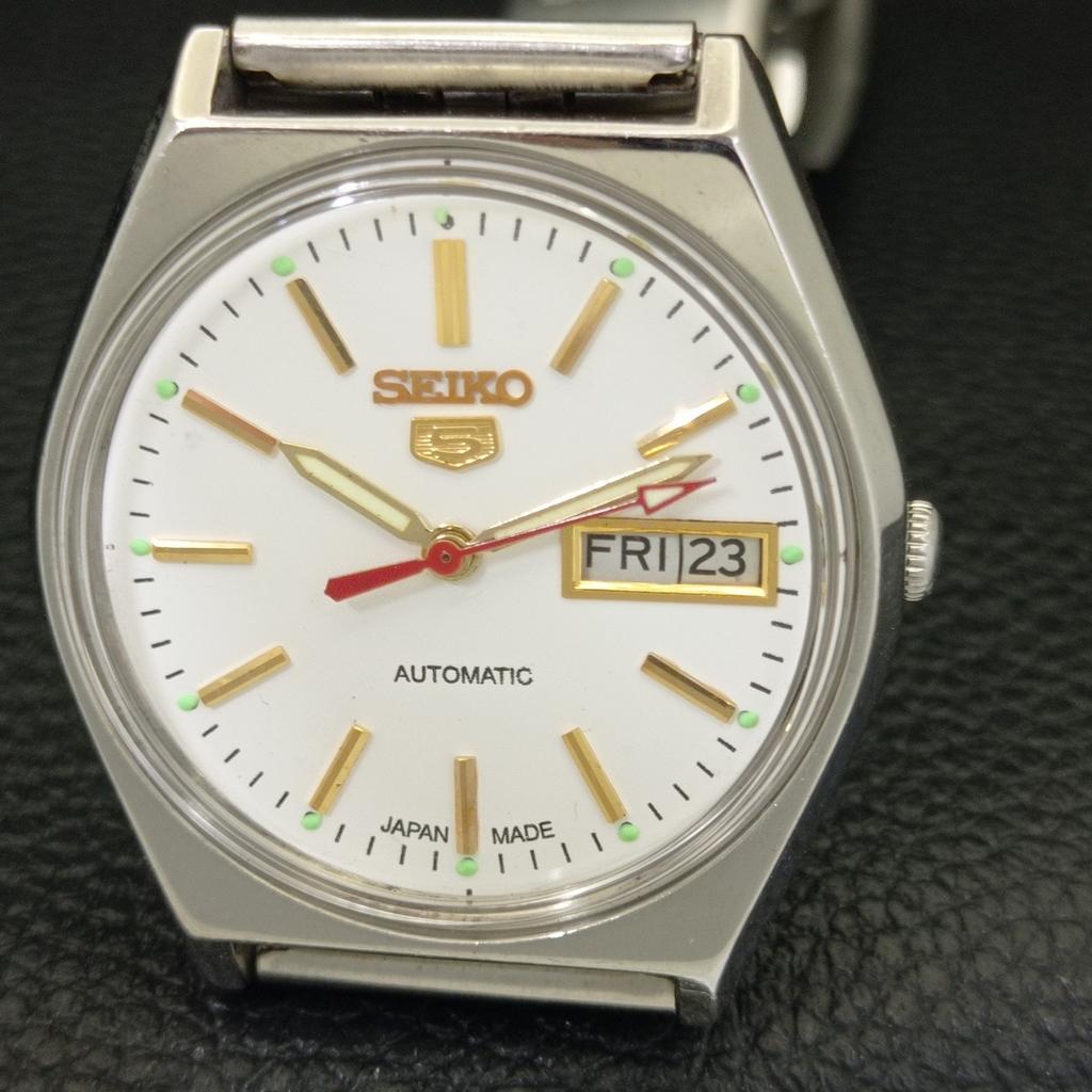 GENUINE VINTAGE SEIKO 5 AUTOMATIC 6349A JAPAN MENS WHITE DIAL WATCH A702619-1 R209-a702619