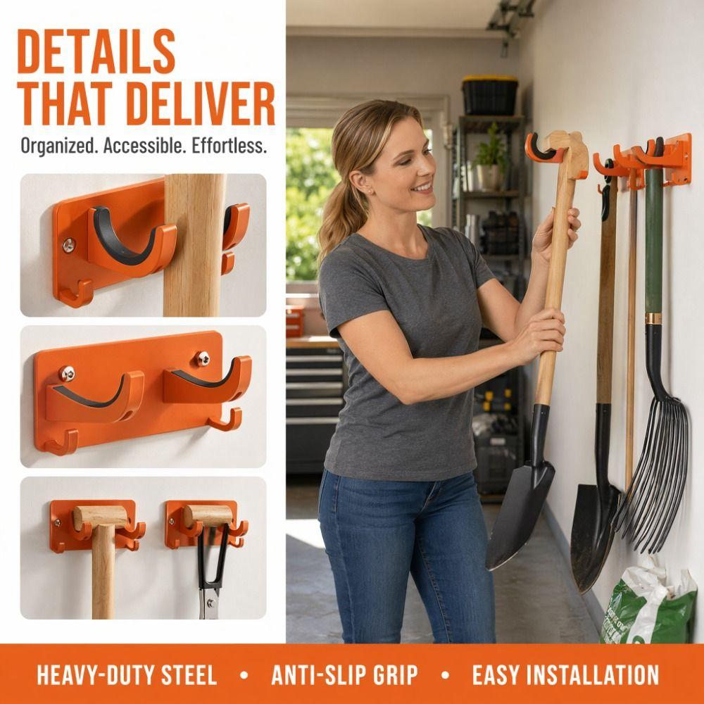 5PCS Wall Mount Gardening Tool Hanger Practical Storage Hook Rack  Household Cleaning