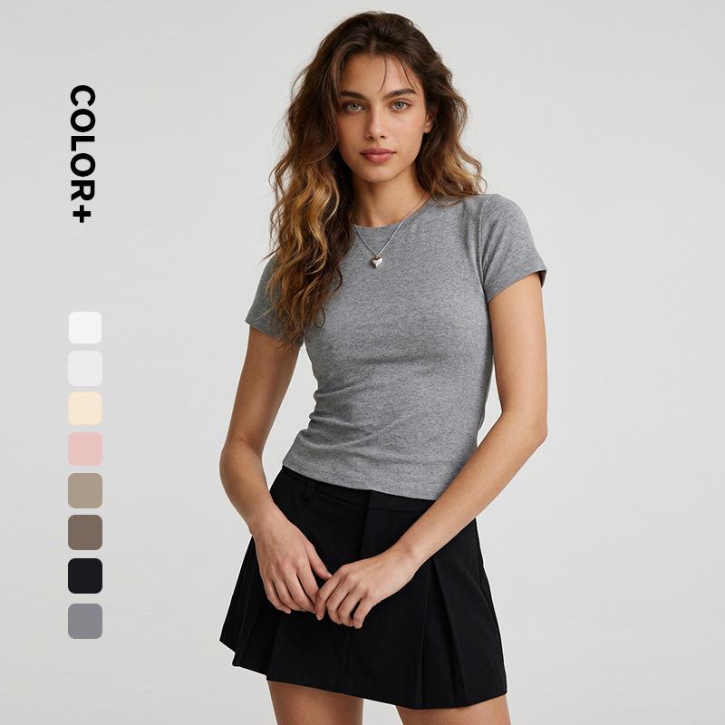 Women's Spring Summer Slim Fit Spandex T-shirt - Short Sleeve American Style