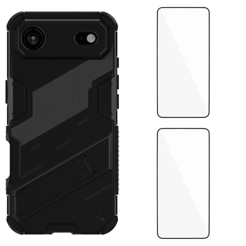 Für iPhone 17 Air Hülle mit 2 Stück gehärtetem Glas WANLONFENG KK Serie PC TPU Handyhülle Ständer Präzise Aussparungen