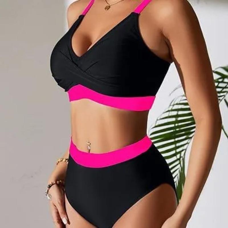 Backless Bikini Set Women Halter Contrast Color Swimsuit High Waisted Two-piece Holiday Fashion Bathing Suit Summer New