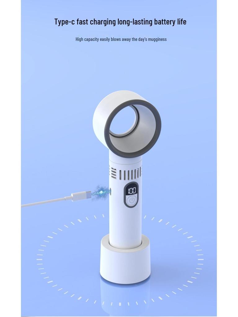 Digital Display USB Charging Bladeless Fan - Portable Desktop & Handheld Model