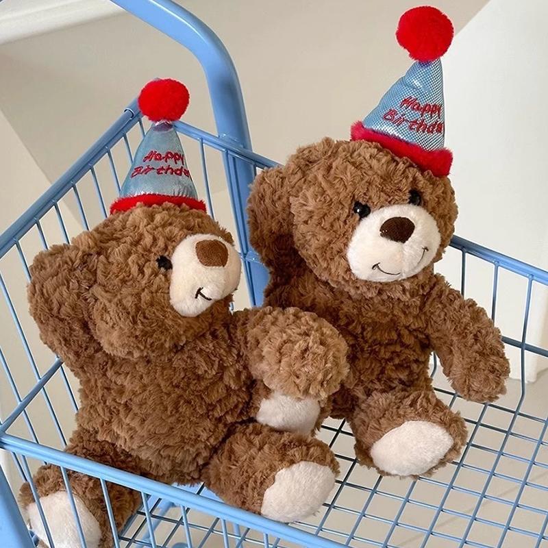 Birthday Teddy Bear Plush Toy Stuffed Animal Birthday Hat Cute Home Decor Children Boys Girls Birthday Gifts