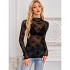 Dames Sheer Kant Mesh Lange Mouw Slim Fit Semi Hoge Hals Casual Basis Blouse