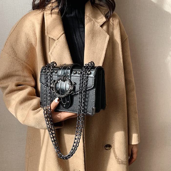 Harujio Shoulder Punk Crossbody Street Mini Shoulder Sickly Cute Women's Bag, Rock, Bag, Gothic, Black, Style, Mass-Produced Bag, Dark, Mass-Produced,