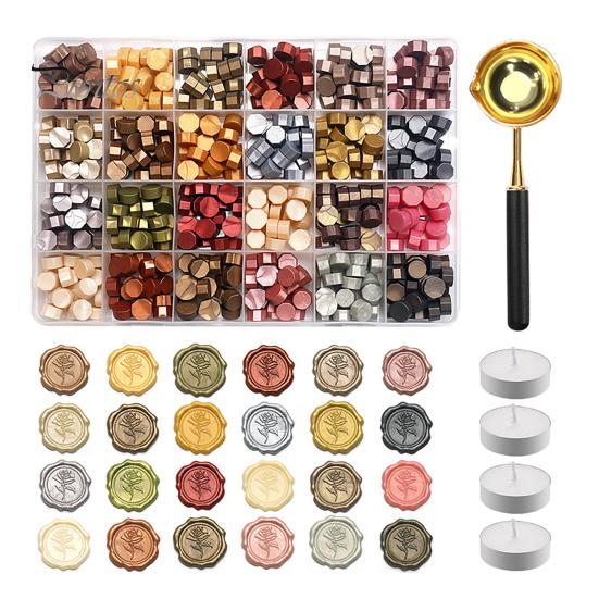 Wax Seal Beads with Candle Kit, Melting Spoon And Candles Set, Tool Stamp for DIY Crafting Wedding Invitations Decorative Sealing