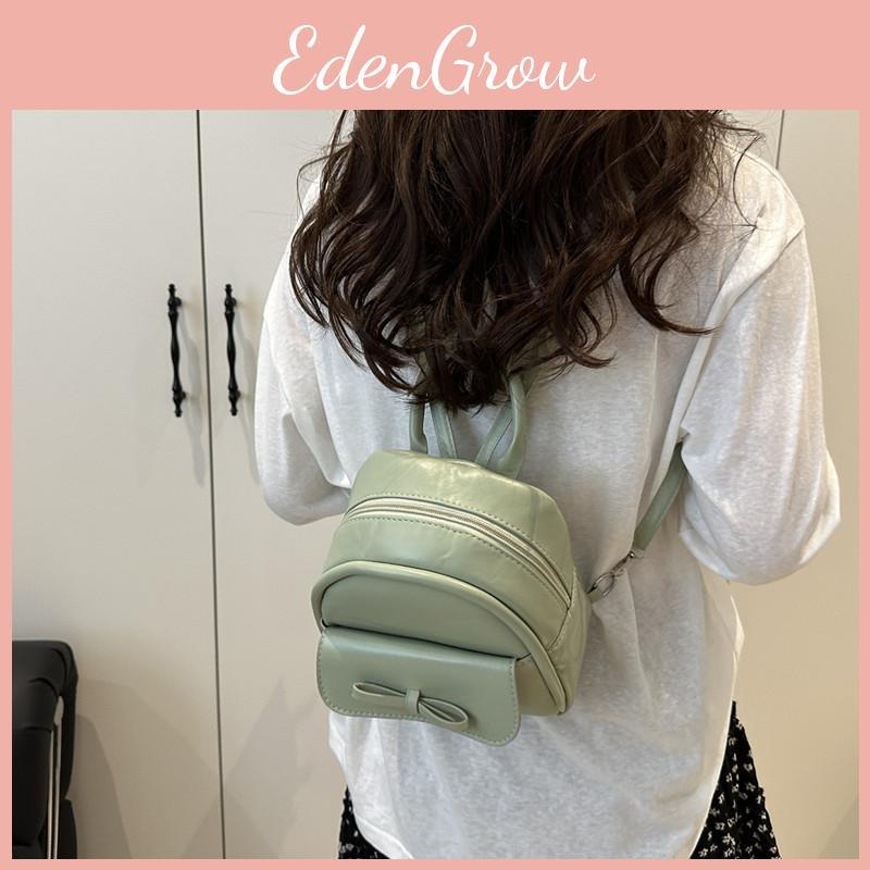 Elegant Color Solid Bow Small Designer Backpack Sewed Details Daily Wear Bags