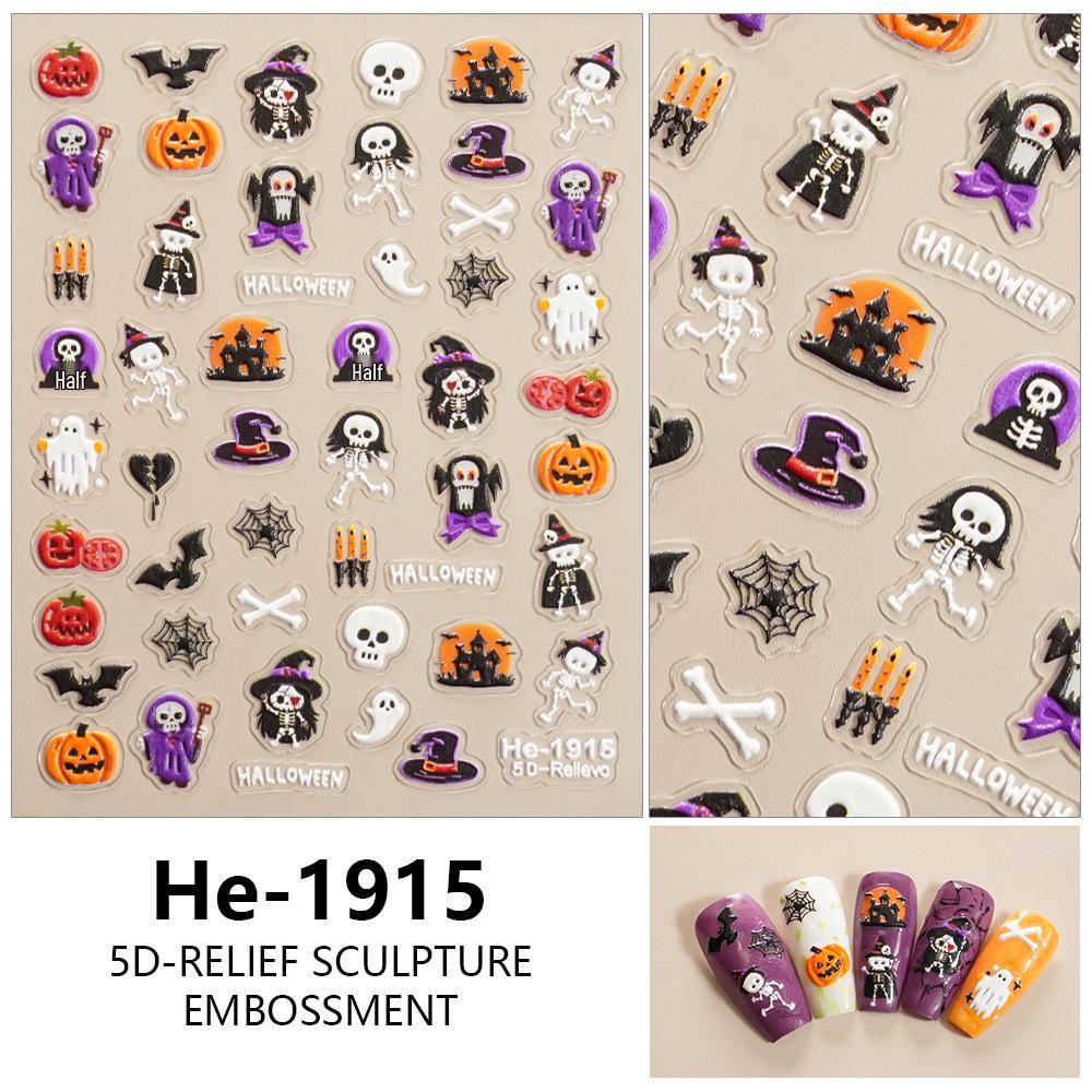 Redanco Halloween 5D Embossed Ghost & Skull Nail Art Stickers (Model He1915)