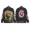 Unisex Vintage Skull Print Washed Cotton Long Sleeve Hoodie Streetwear Loose Fit