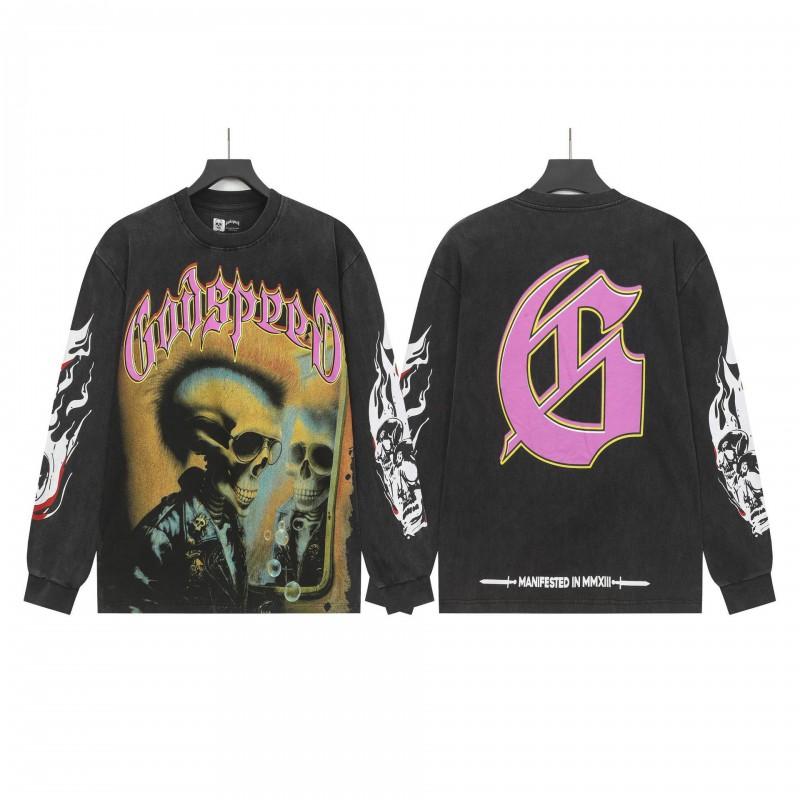 Unisex Vintage Skull Print Washed Cotton Long Sleeve Hoodie Streetwear Loose Fit