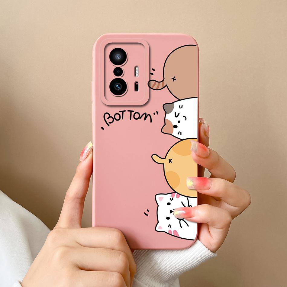 For Xiaom 11T Pro Phone Case Cute Cat Covers Soft Liquid Silicone Funda For Mi 11 T Pro Full Protection Anti Drop Back Cover