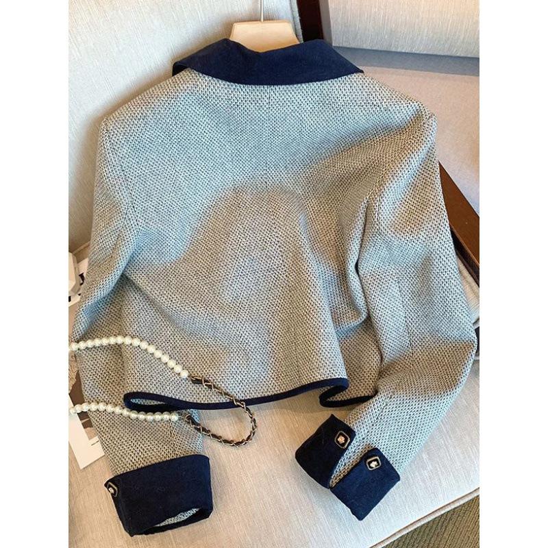 Contrasting Color Small Fragrance Style Jacket for Women In Spring and Autumn Fashionable Small Korean Temperament Casual Lapel Short Top