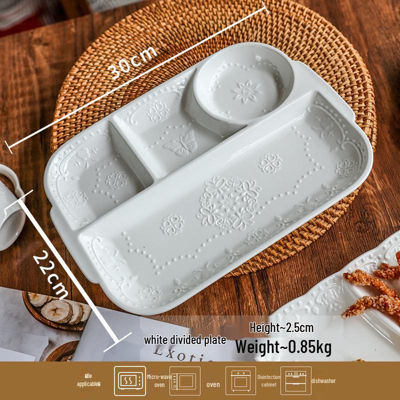 European Style Ceramic Divided Meal Plate for Home, Breakfast & Children s Use белый