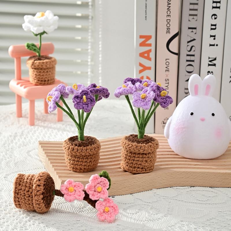 Crochet Artificial Flowers Mini Woven Flowers Crochet Potted DIY Handmade Woven Flowers Valentine's Day Teachers' Day Gifts