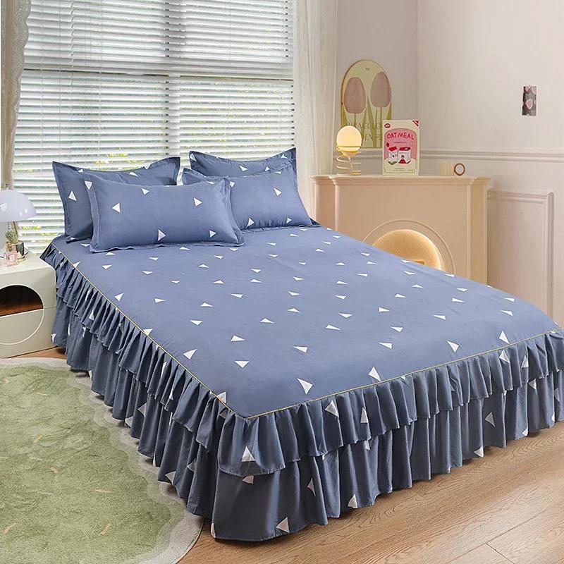 Nordic Floral Queen Bed Skirt Without Pillowcase Double Single Mattress Cover Anti-slip Full Size Adjustable Bedspread 360°Warp