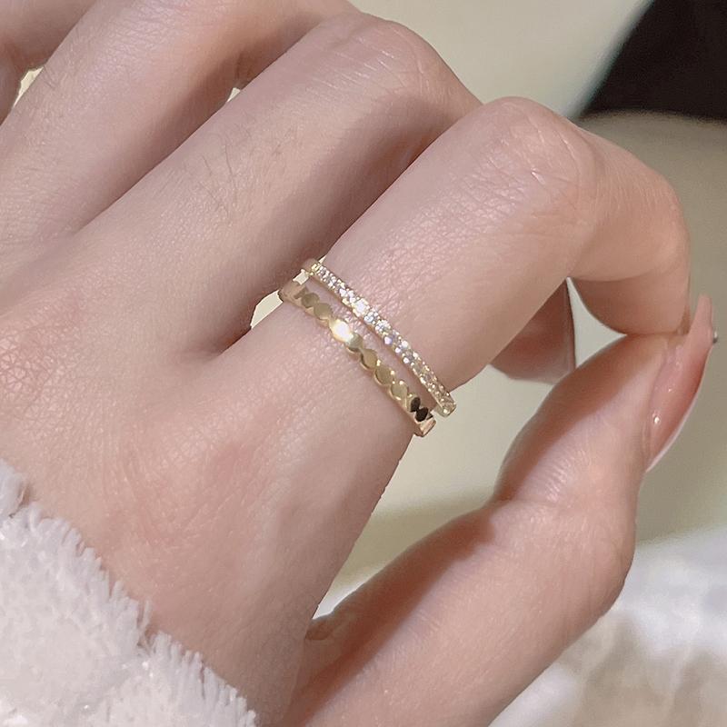 PONYKISS  Silver Double Layered Zircon Adjustable Ring for Women Fine  Minimalist Accessories