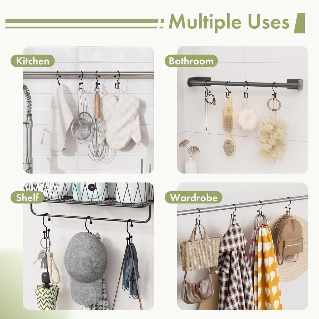 Amazer Black Shower Curtain Hooks, 12PCS Minimalist Simple Double Shower Curtain Rings, Rust-Resistant Metal Shower Hooks Shower Curtain Hangers,